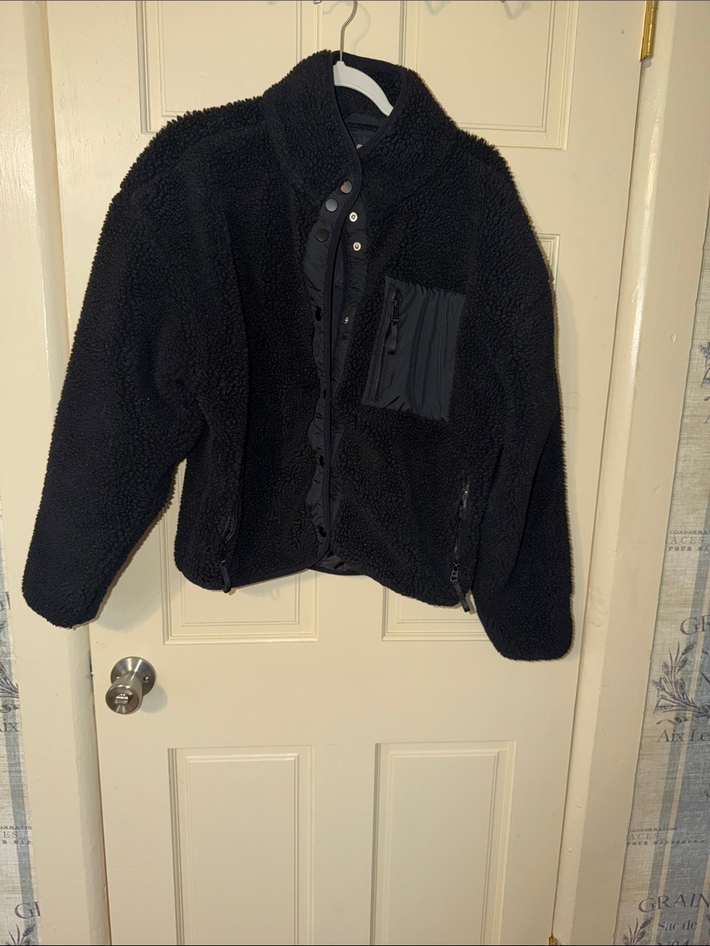 Fabletics Black Sherpa Teddy Jacket with Zip Chest Pocket. Fabletics Tahoe Teddy